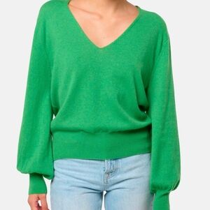 Anthropologie Line & Dot Kelly Green Sweater with Balloon Sleeves Sz S